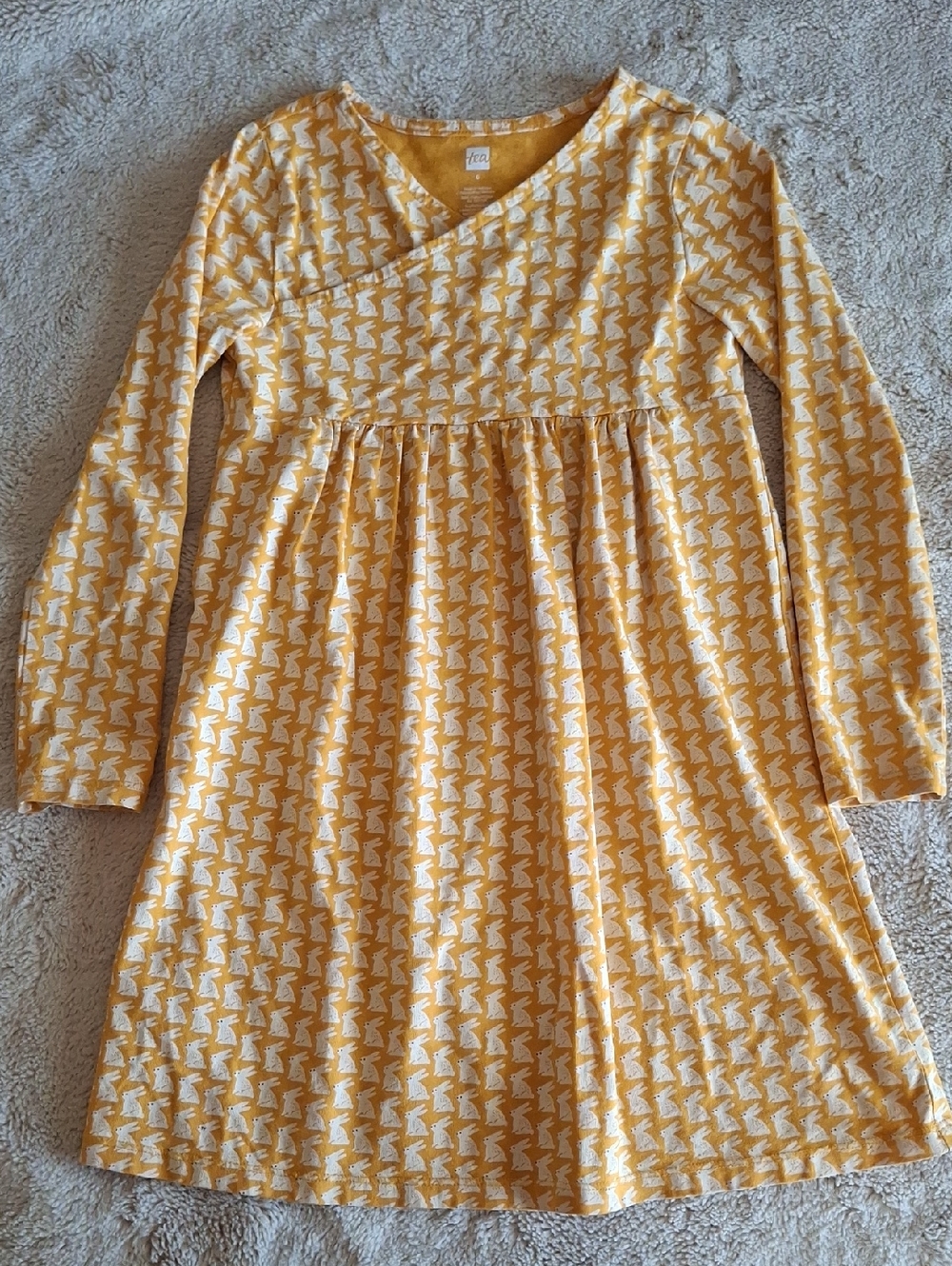 Tea Collection Girls' Yellow Printed Long-Sleeve Dress 6